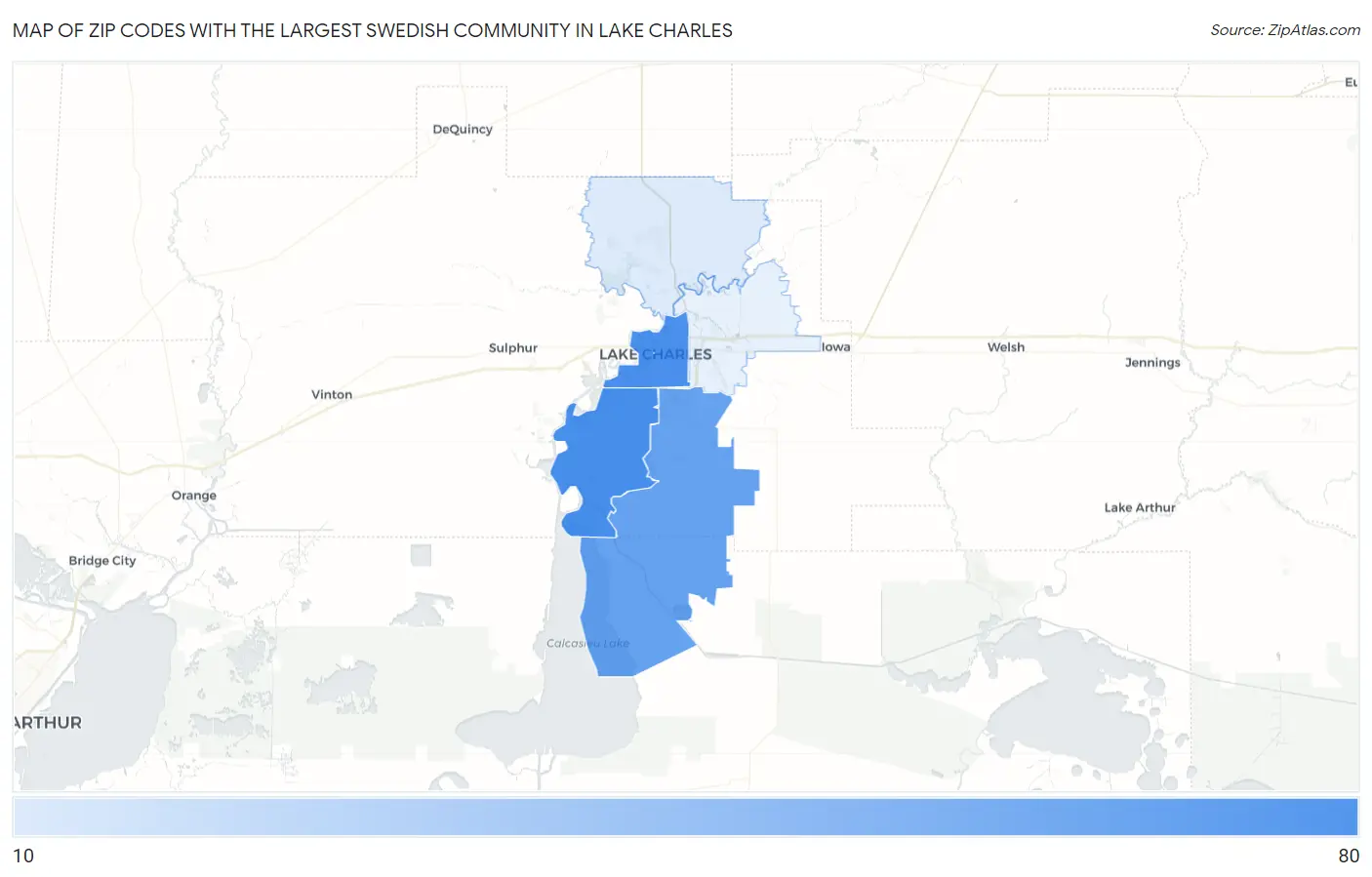 Zip Codes with the Largest Swedish Community in Lake Charles Map