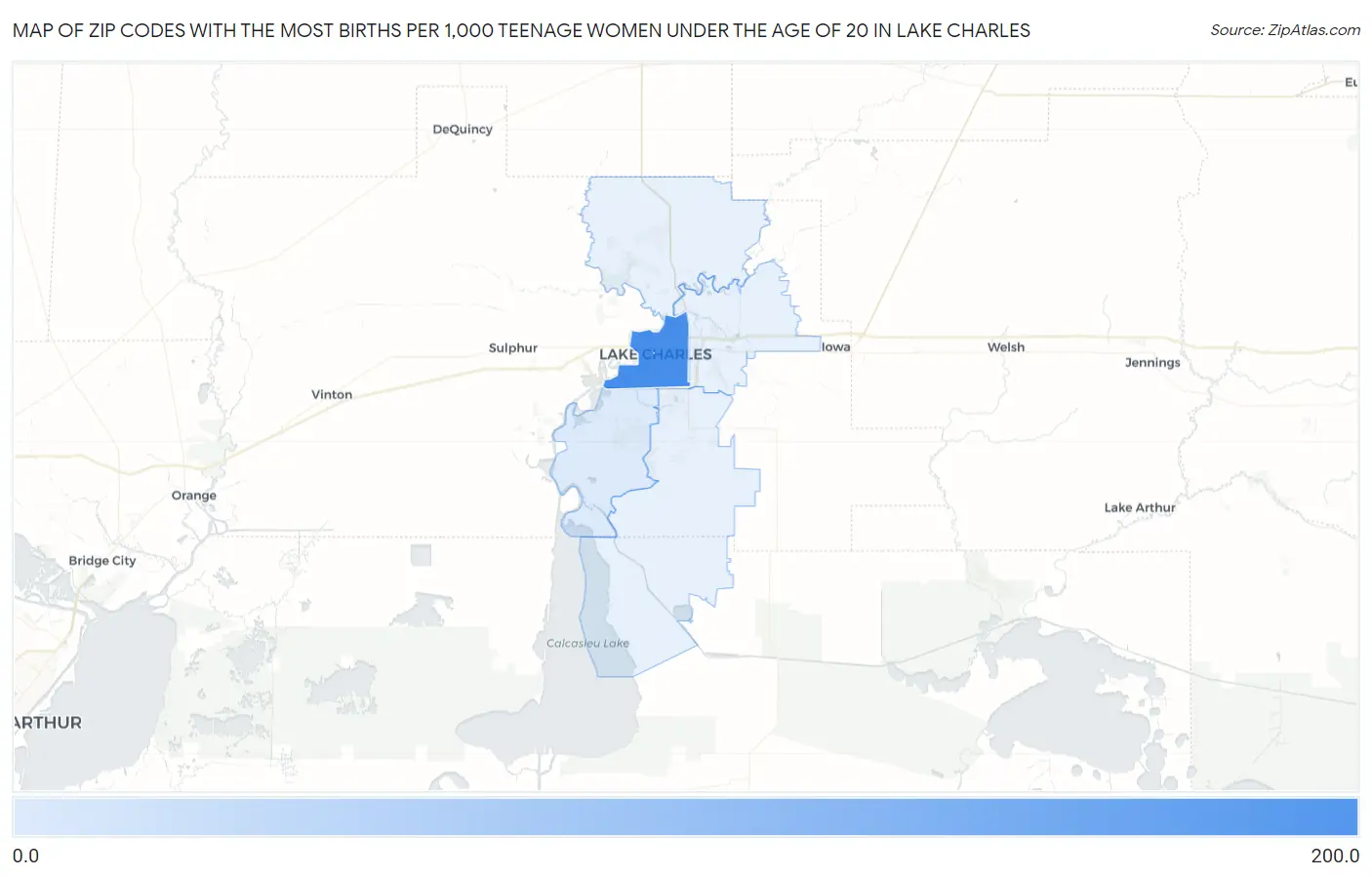 Zip Codes with the Most Births per 1,000 Teenage Women Under the Age of 20 in Lake Charles Map