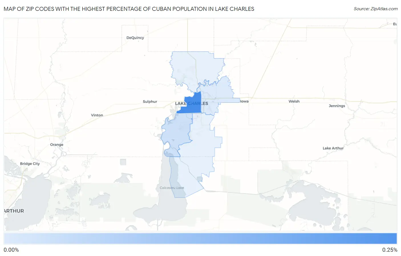 Zip Codes with the Highest Percentage of Cuban Population in Lake Charles Map