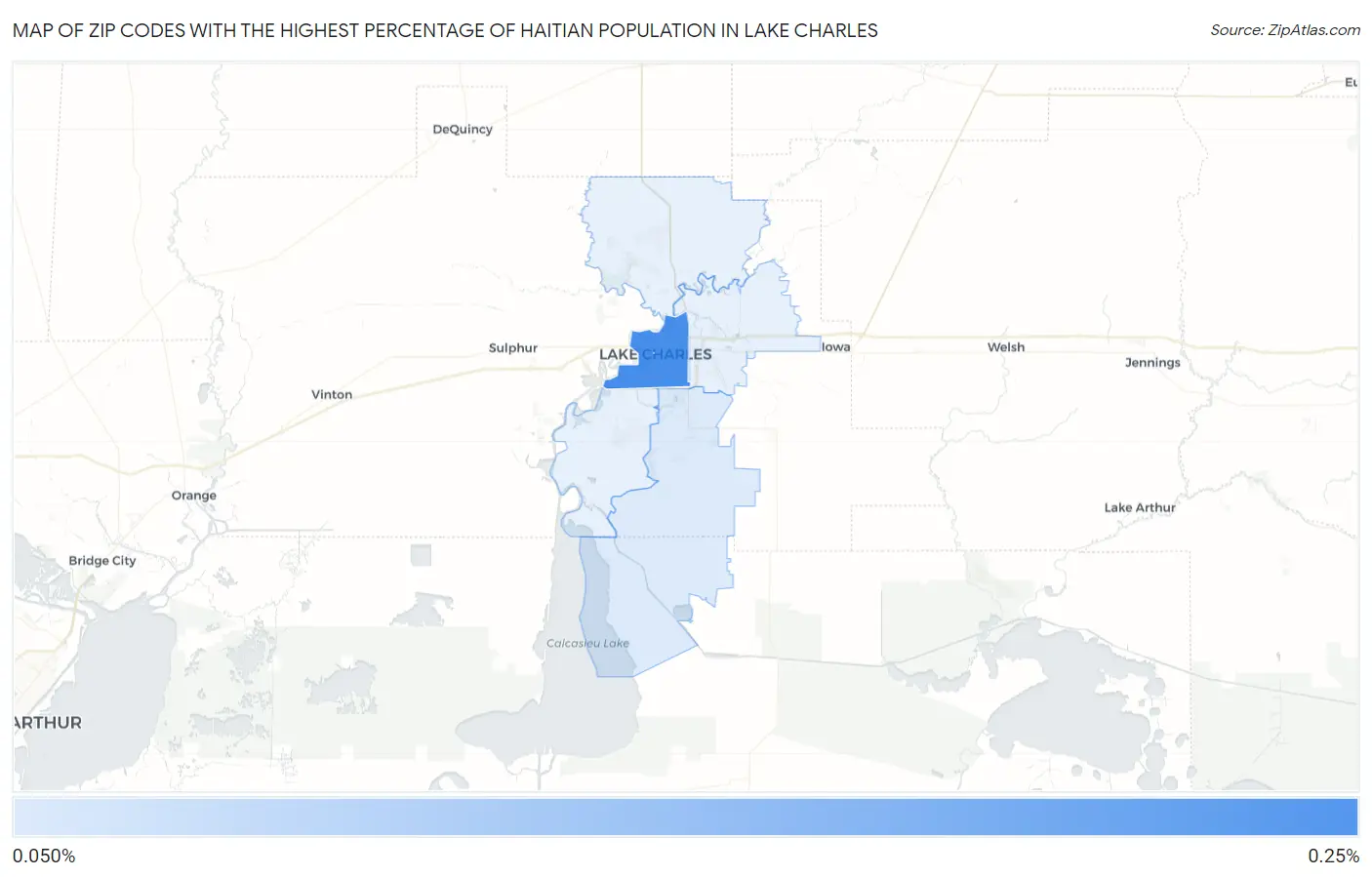 Zip Codes with the Highest Percentage of Haitian Population in Lake Charles Map