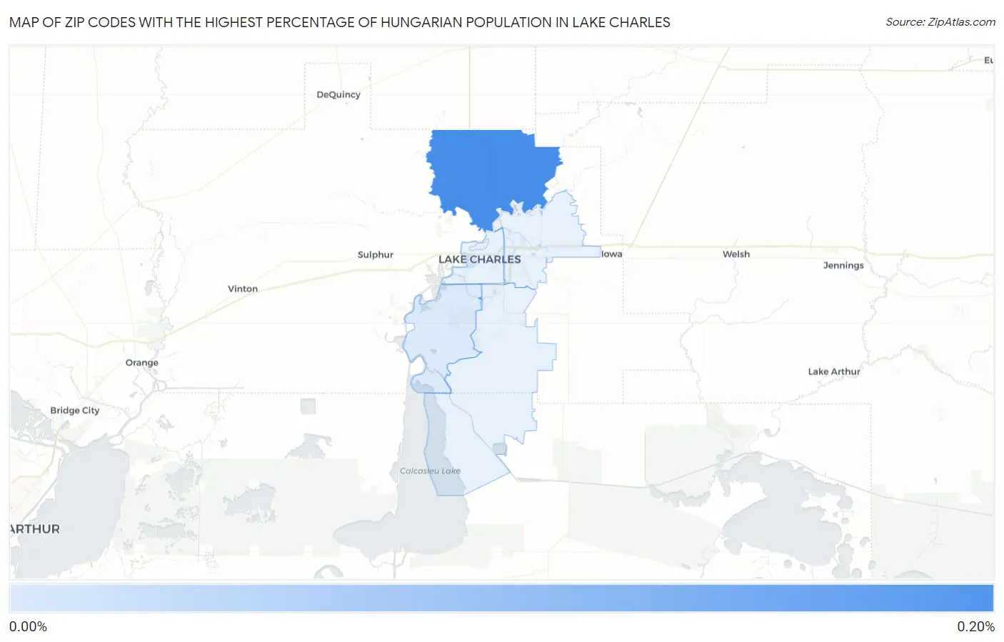 Zip Codes with the Highest Percentage of Hungarian Population in Lake Charles Map