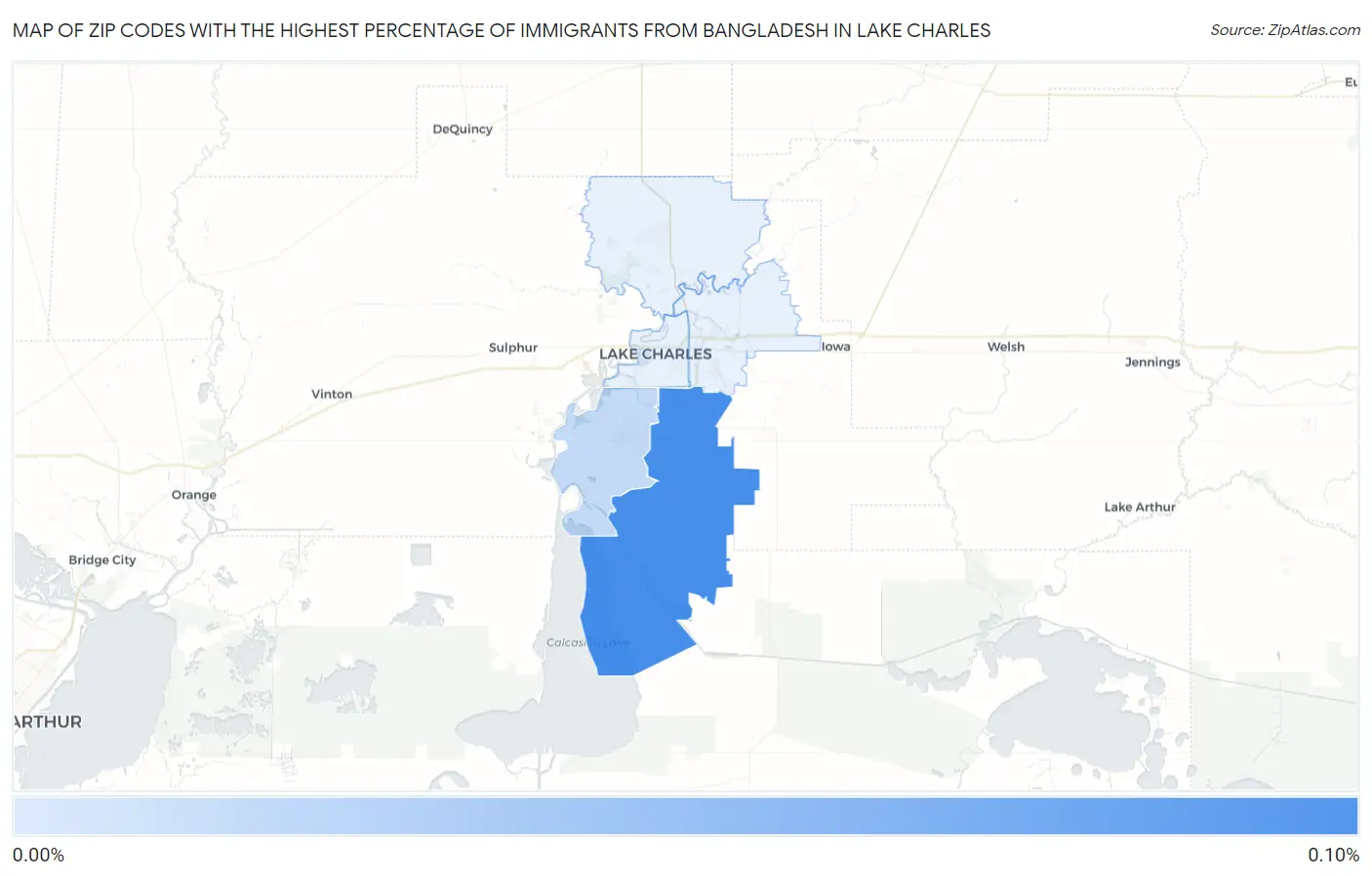 Zip Codes with the Highest Percentage of Immigrants from Bangladesh in Lake Charles Map