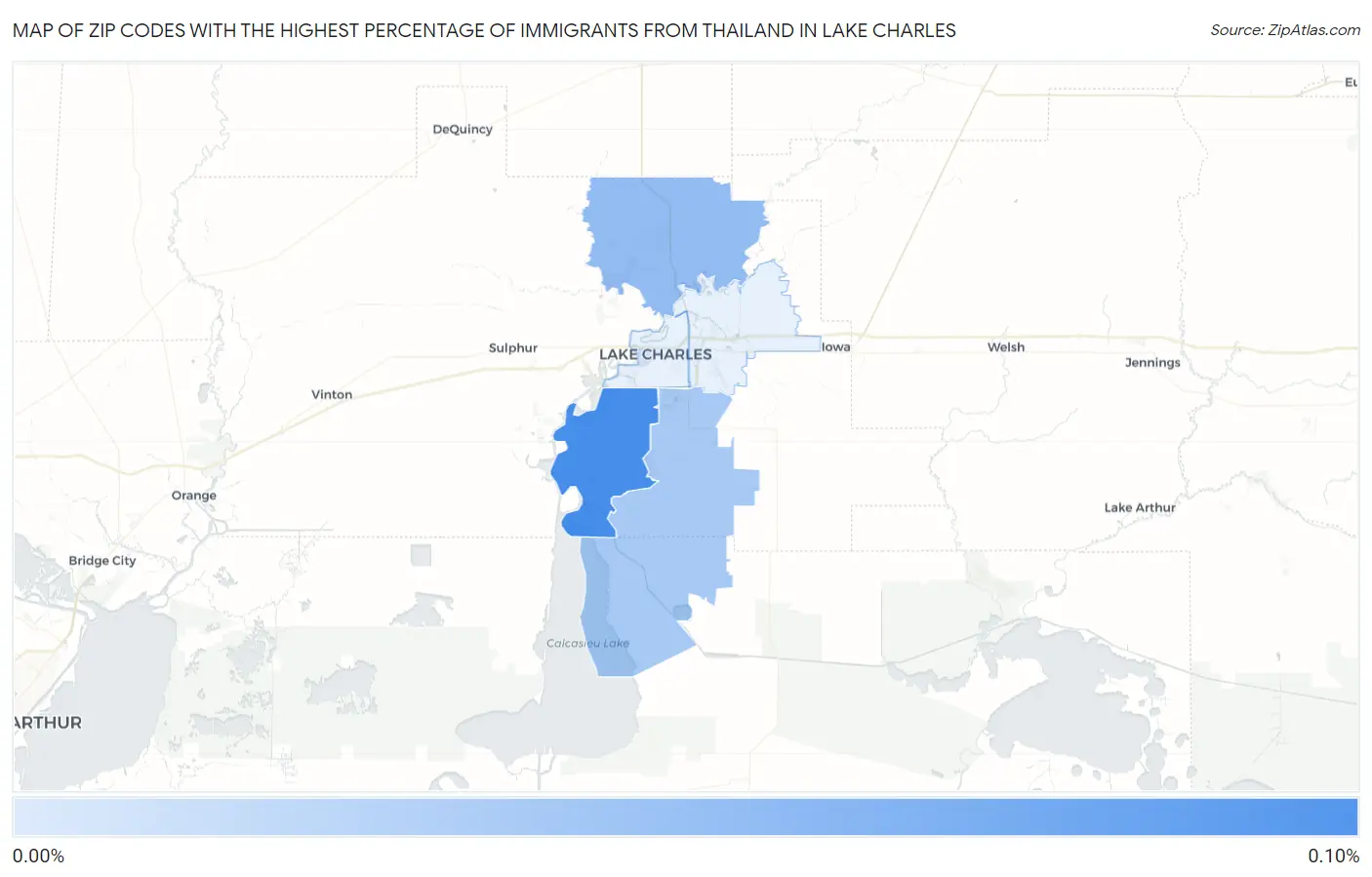 Zip Codes with the Highest Percentage of Immigrants from Thailand in Lake Charles Map