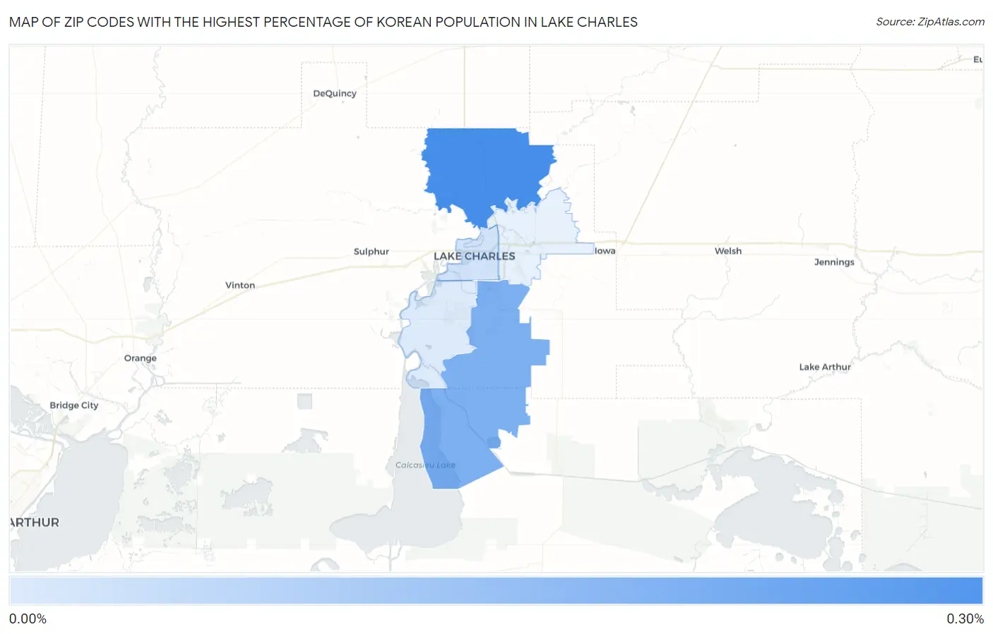 Zip Codes with the Highest Percentage of Korean Population in Lake Charles Map