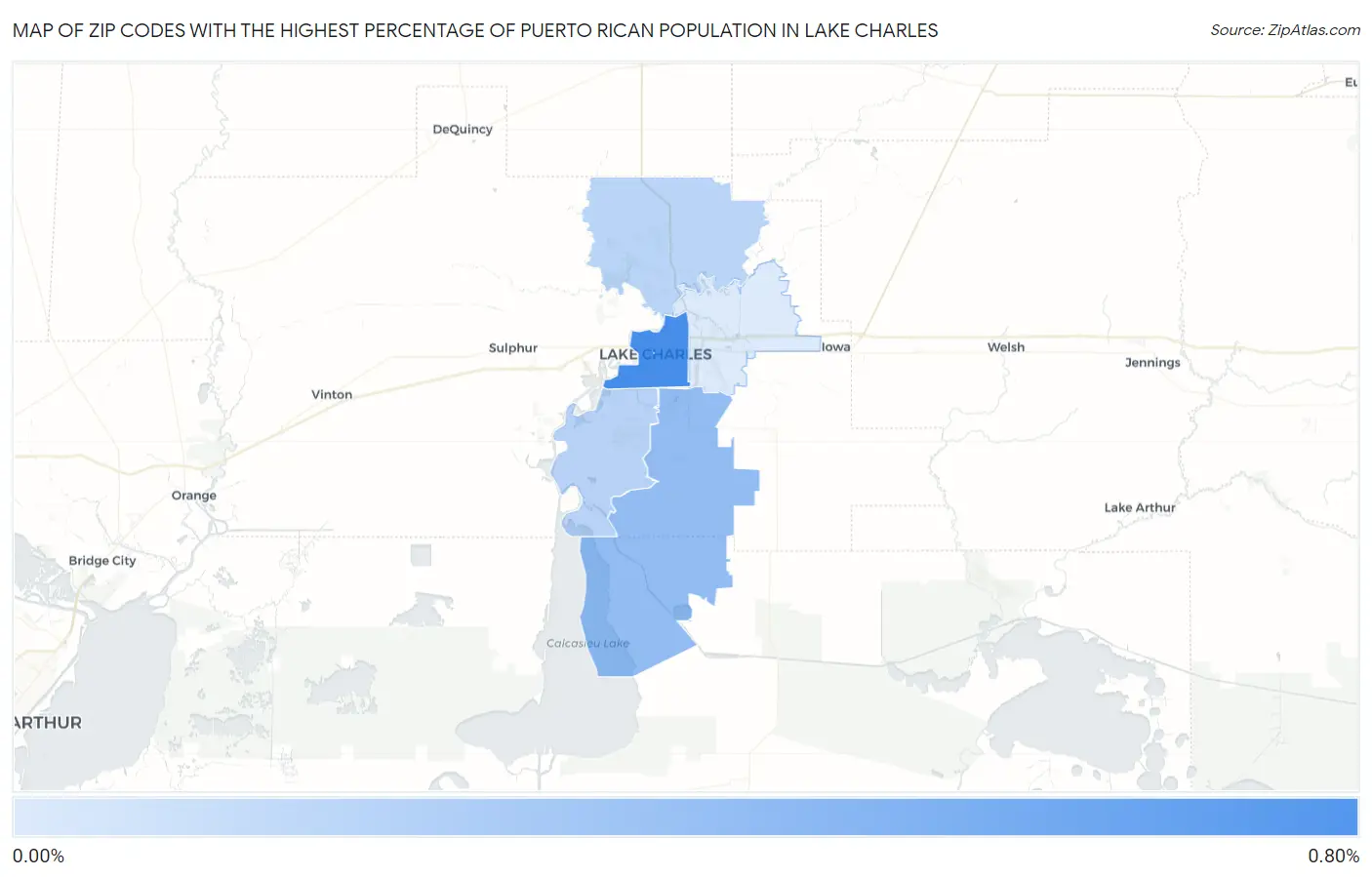 Zip Codes with the Highest Percentage of Puerto Rican Population in Lake Charles Map