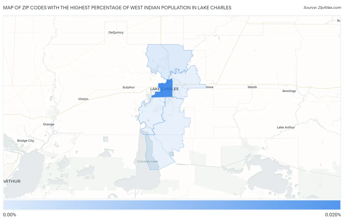 Zip Codes with the Highest Percentage of West Indian Population in Lake Charles Map