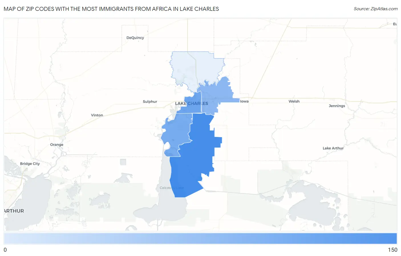 Zip Codes with the Most Immigrants from Africa in Lake Charles Map