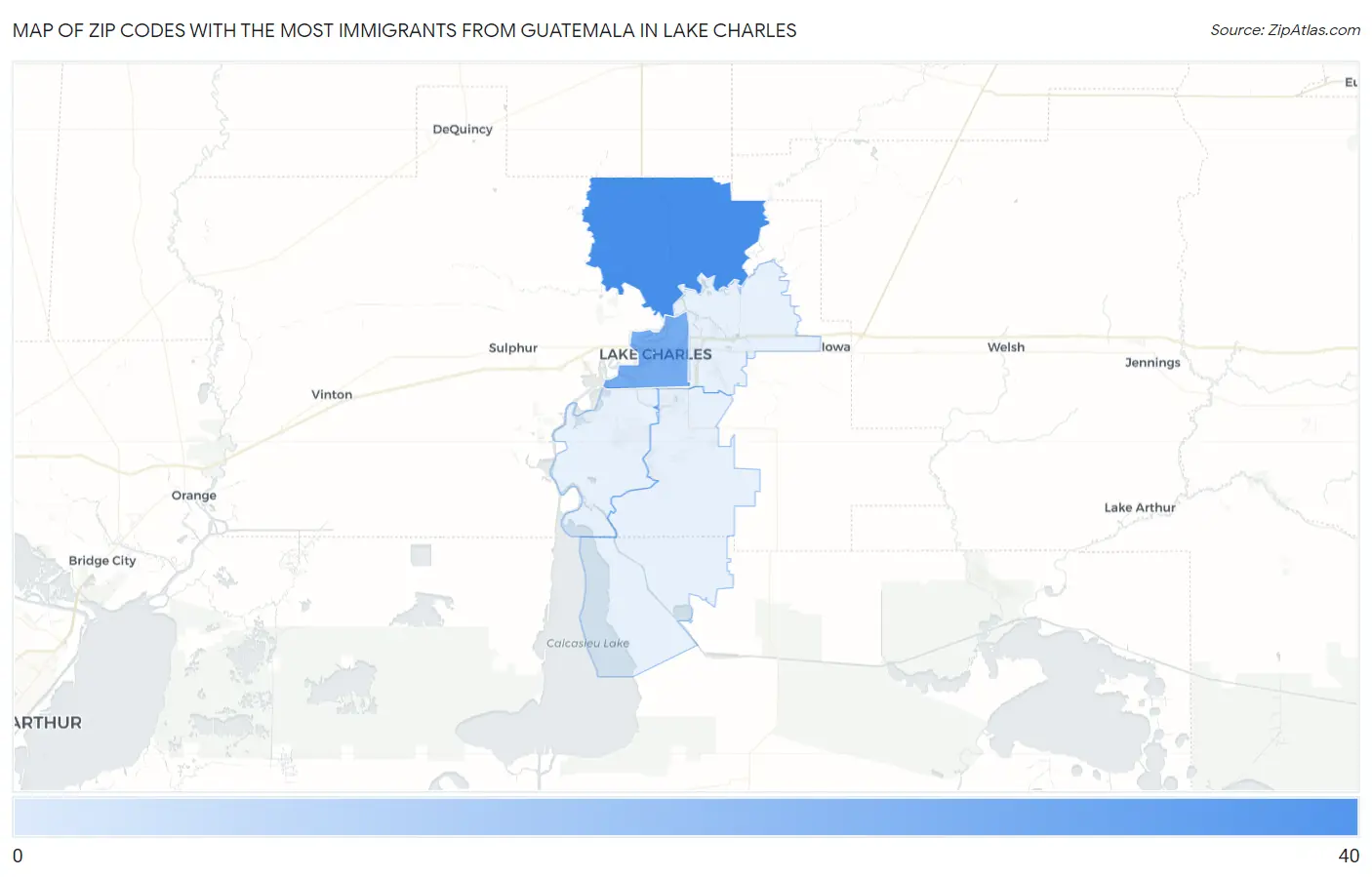 Zip Codes with the Most Immigrants from Guatemala in Lake Charles Map