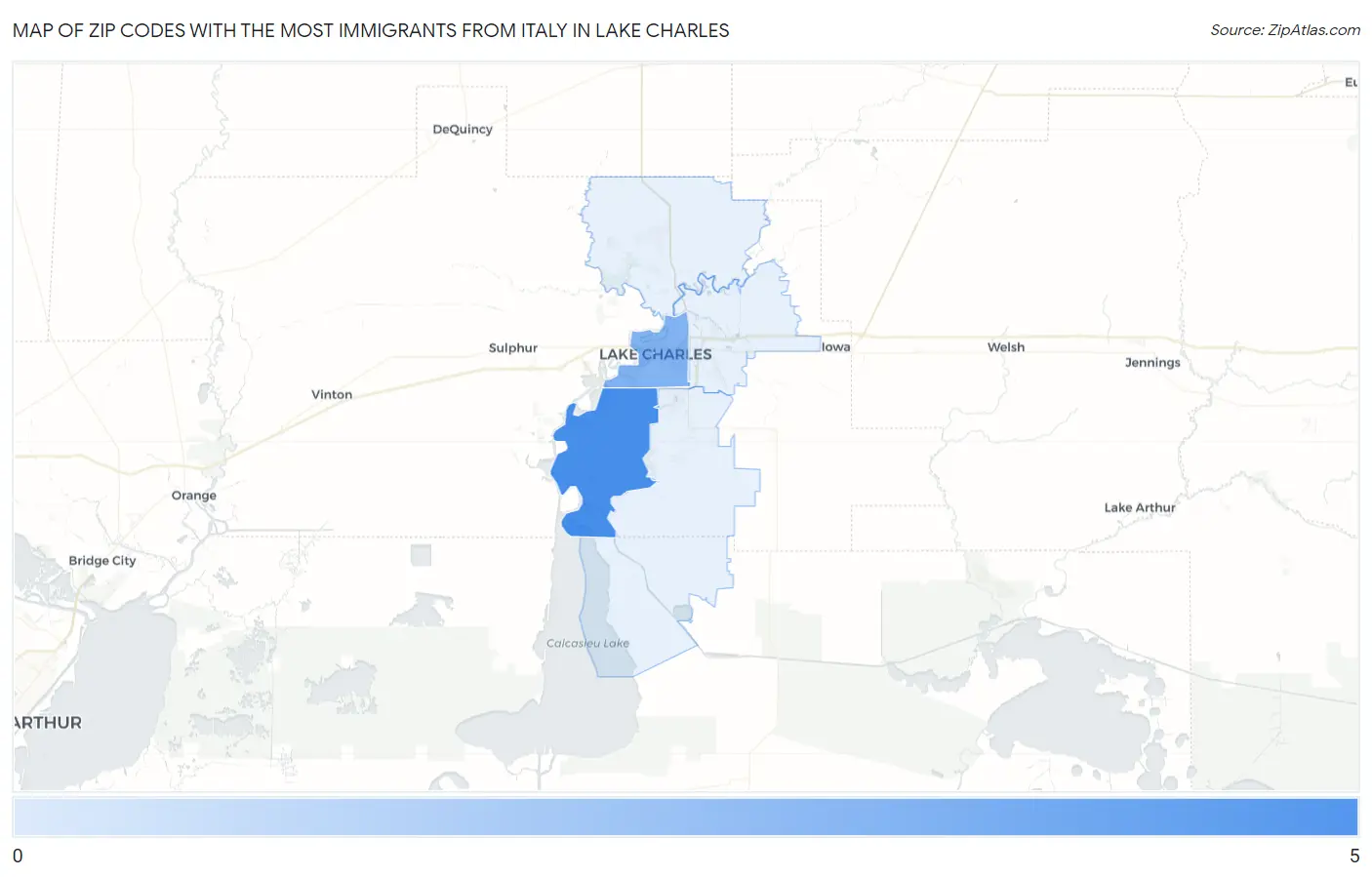 Zip Codes with the Most Immigrants from Italy in Lake Charles Map
