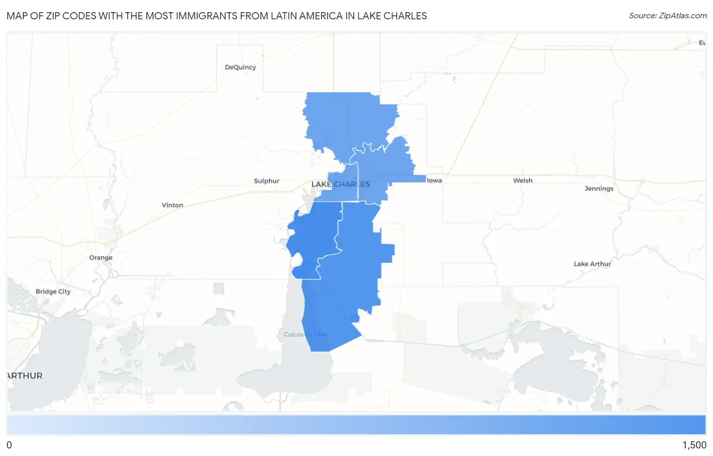 Zip Codes with the Most Immigrants from Latin America in Lake Charles Map