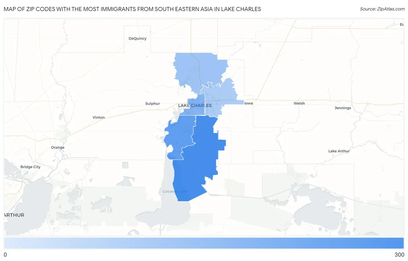 Zip Codes with the Most Immigrants from South Eastern Asia in Lake Charles Map