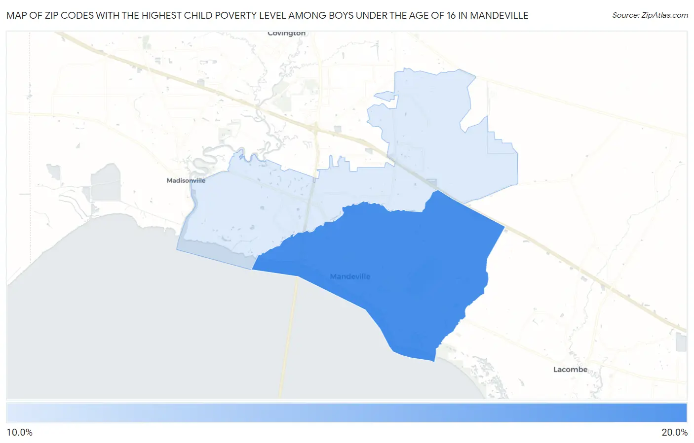 Zip Codes with the Highest Child Poverty Level Among Boys Under the Age of 16 in Mandeville Map