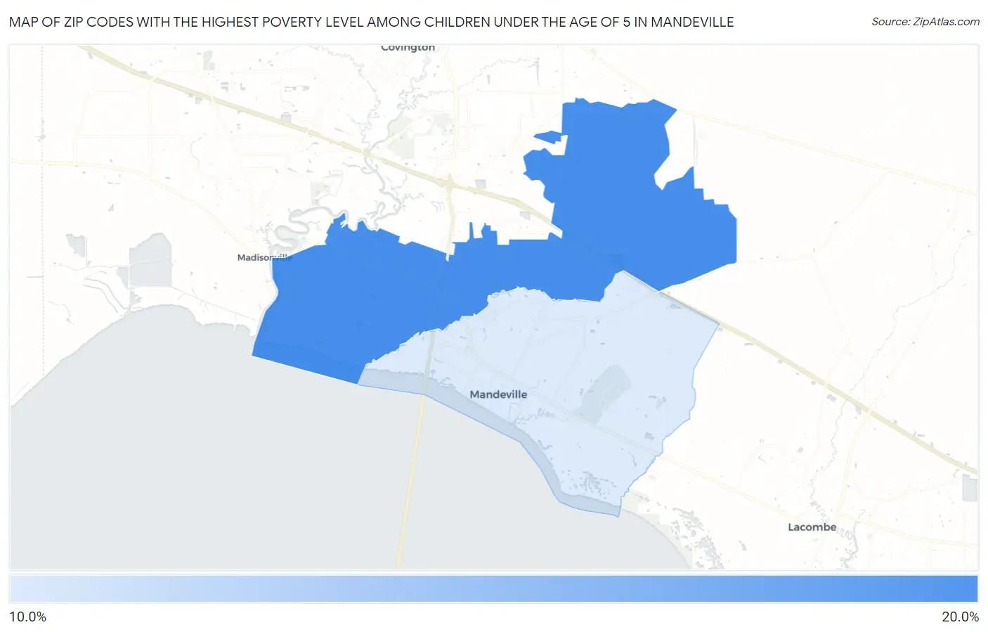 Zip Codes with the Highest Poverty Level Among Children Under the Age of 5 in Mandeville Map