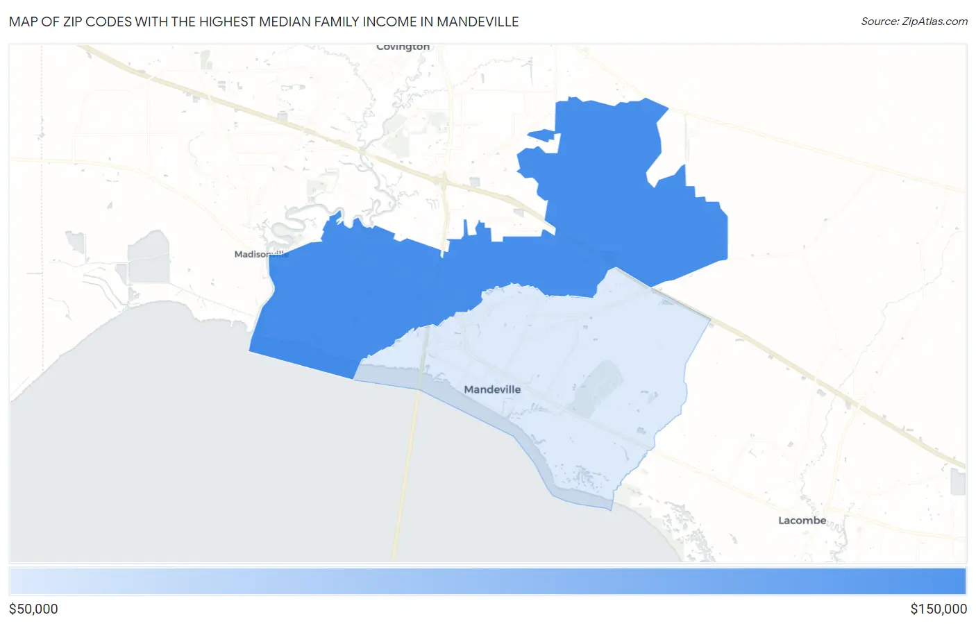 Zip Codes with the Highest Median Family Income in Mandeville Map