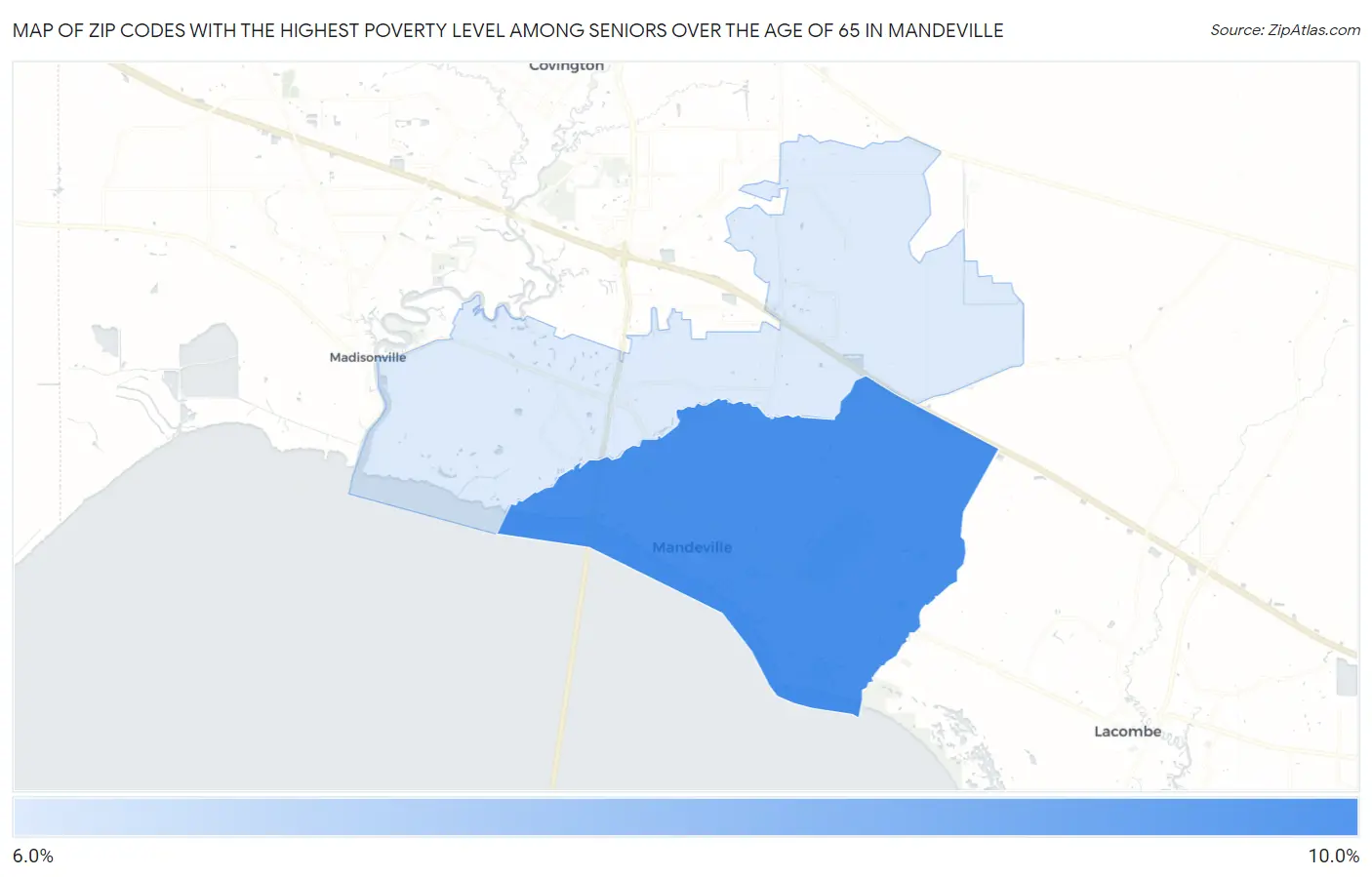 Zip Codes with the Highest Poverty Level Among Seniors Over the Age of 65 in Mandeville Map