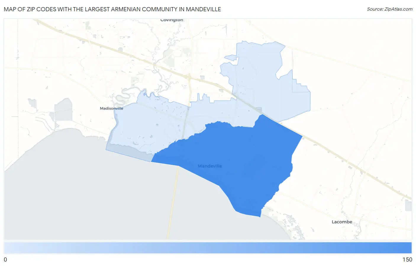Zip Codes with the Largest Armenian Community in Mandeville Map
