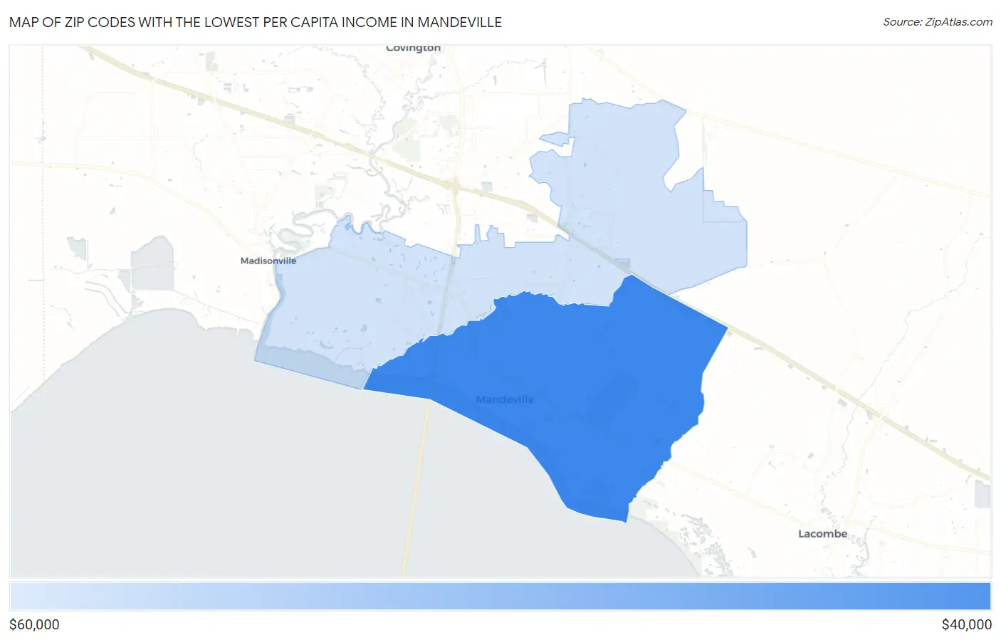 Zip Codes with the Lowest Per Capita Income in Mandeville Map