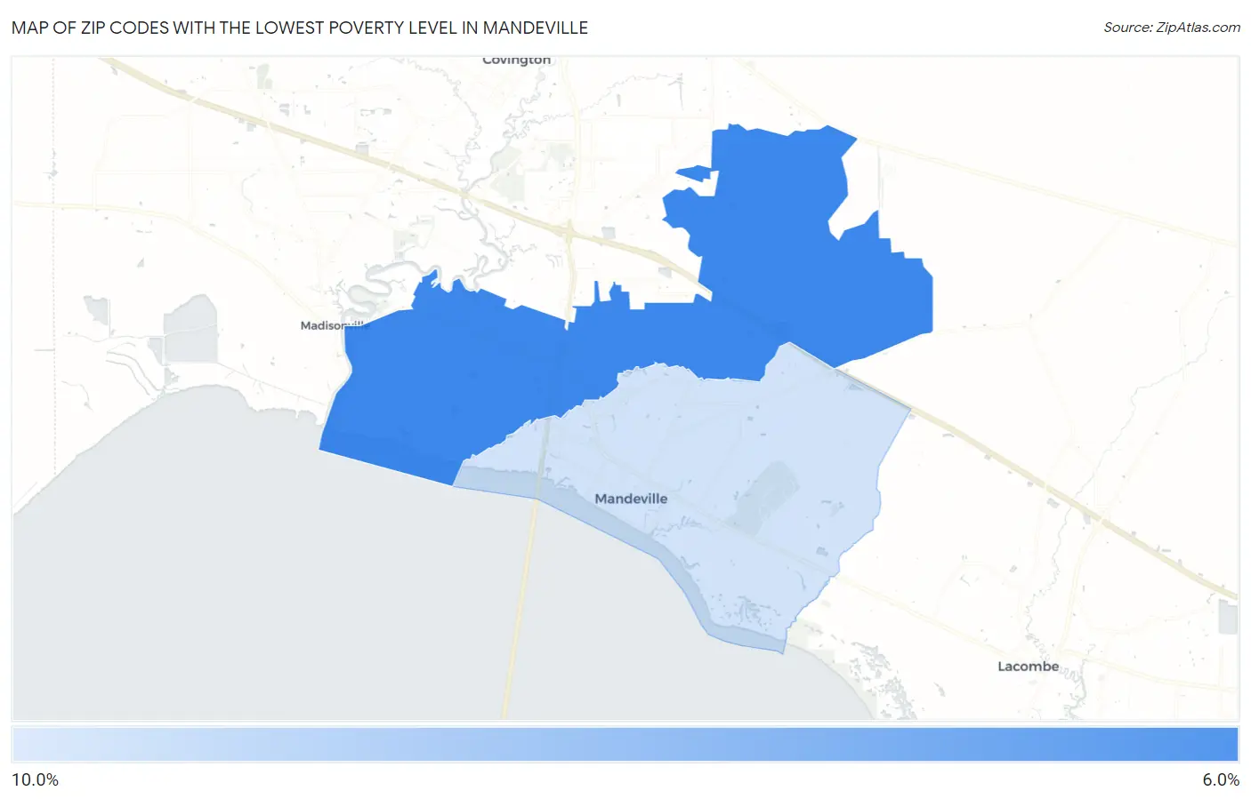 Zip Codes with the Lowest Poverty Level in Mandeville Map
