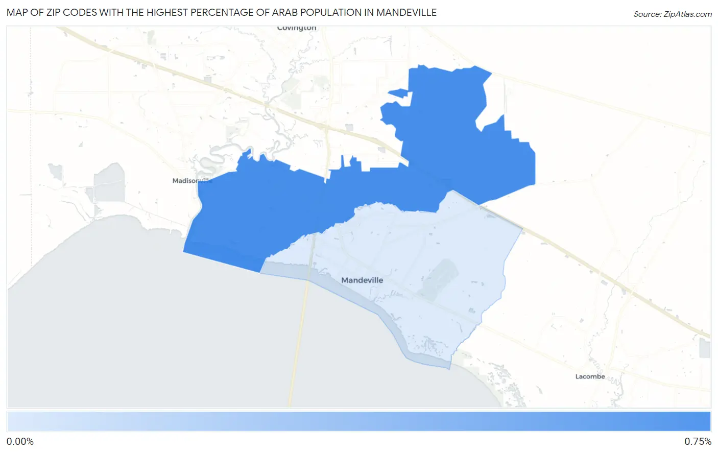Zip Codes with the Highest Percentage of Arab Population in Mandeville Map