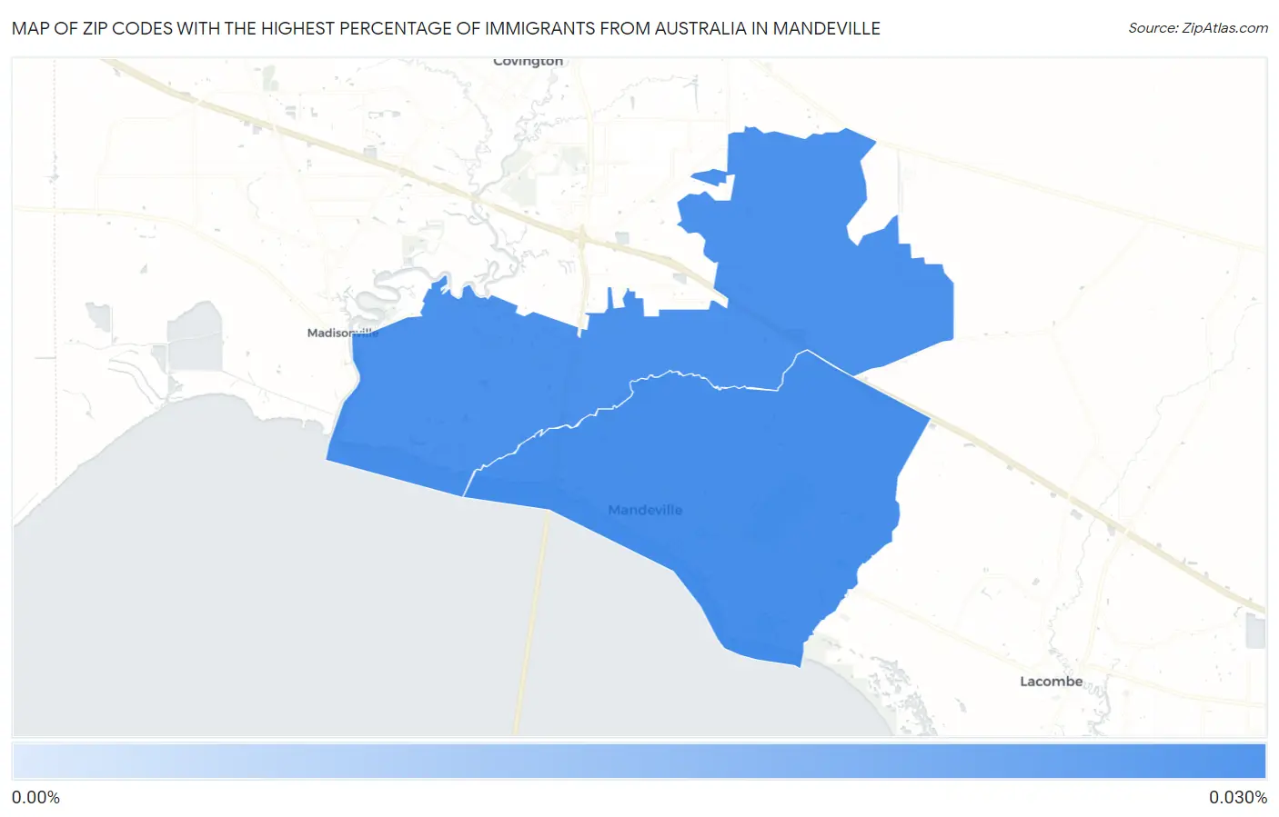 Zip Codes with the Highest Percentage of Immigrants from Australia in Mandeville Map
