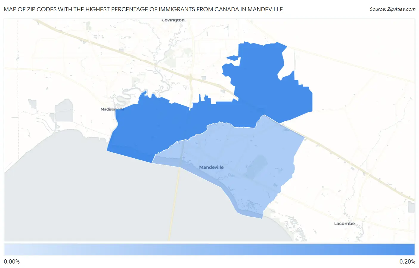 Zip Codes with the Highest Percentage of Immigrants from Canada in Mandeville Map