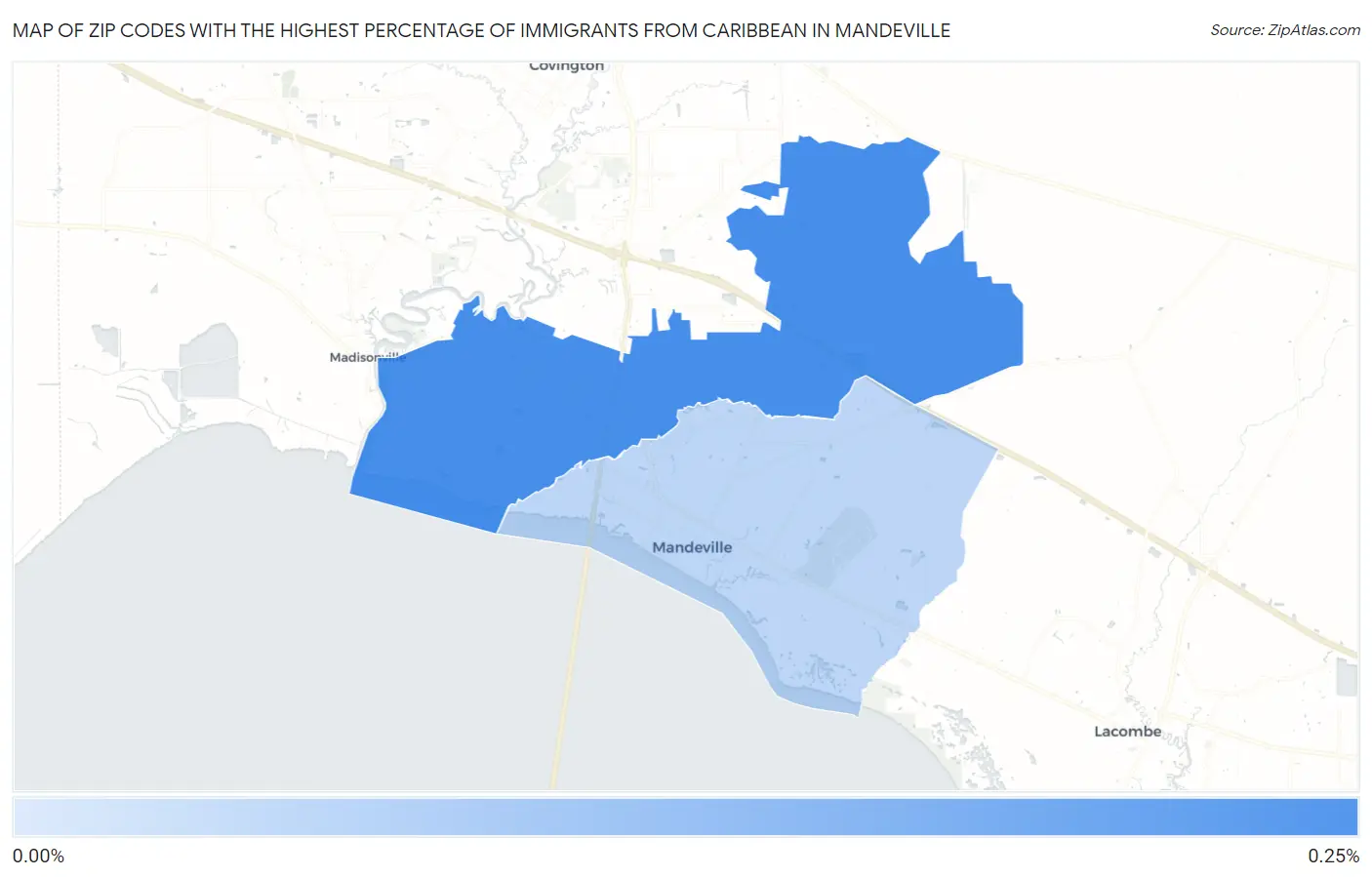 Zip Codes with the Highest Percentage of Immigrants from Caribbean in Mandeville Map