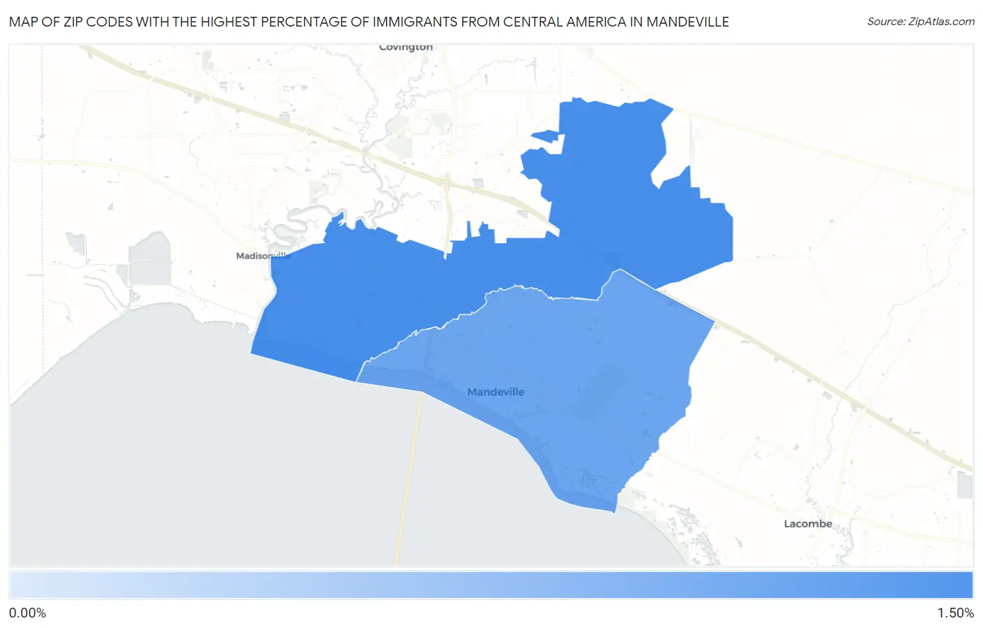 Zip Codes with the Highest Percentage of Immigrants from Central America in Mandeville Map