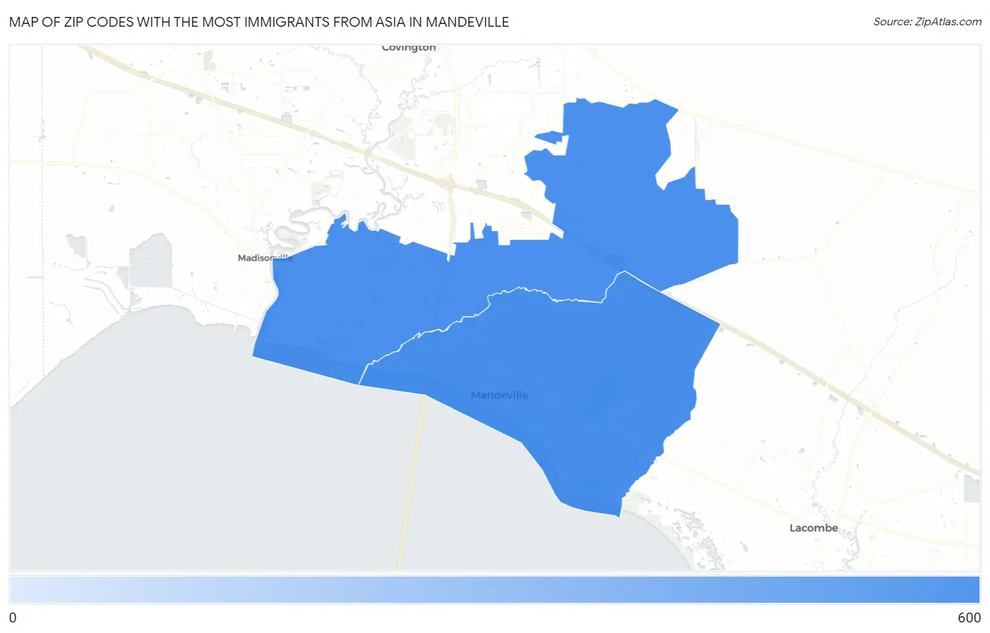 Zip Codes with the Most Immigrants from Asia in Mandeville Map