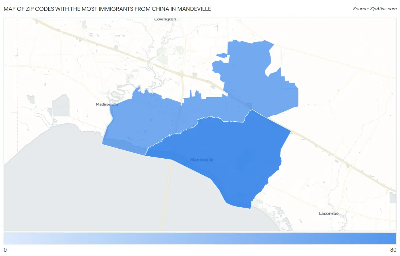 Zip Codes with the Most Immigrants from China in Mandeville Map