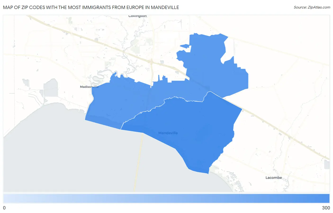Zip Codes with the Most Immigrants from Europe in Mandeville Map