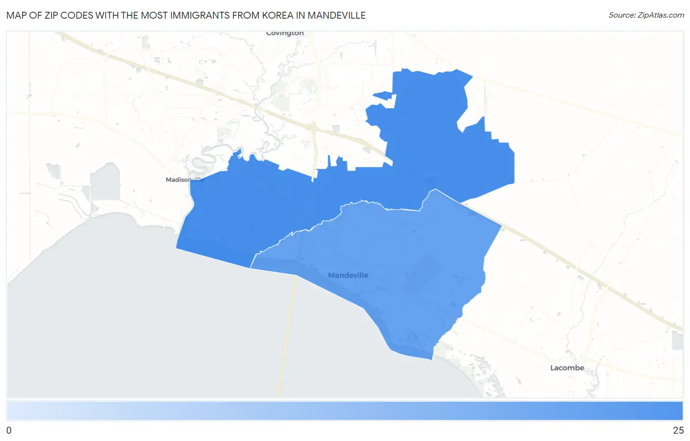 Zip Codes with the Most Immigrants from Korea in Mandeville Map