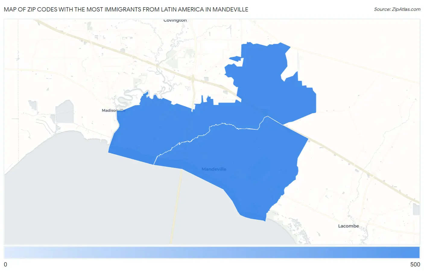 Zip Codes with the Most Immigrants from Latin America in Mandeville Map