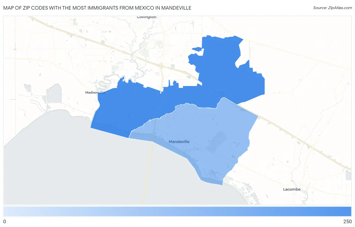 Zip Codes with the Most Immigrants from Mexico in Mandeville Map