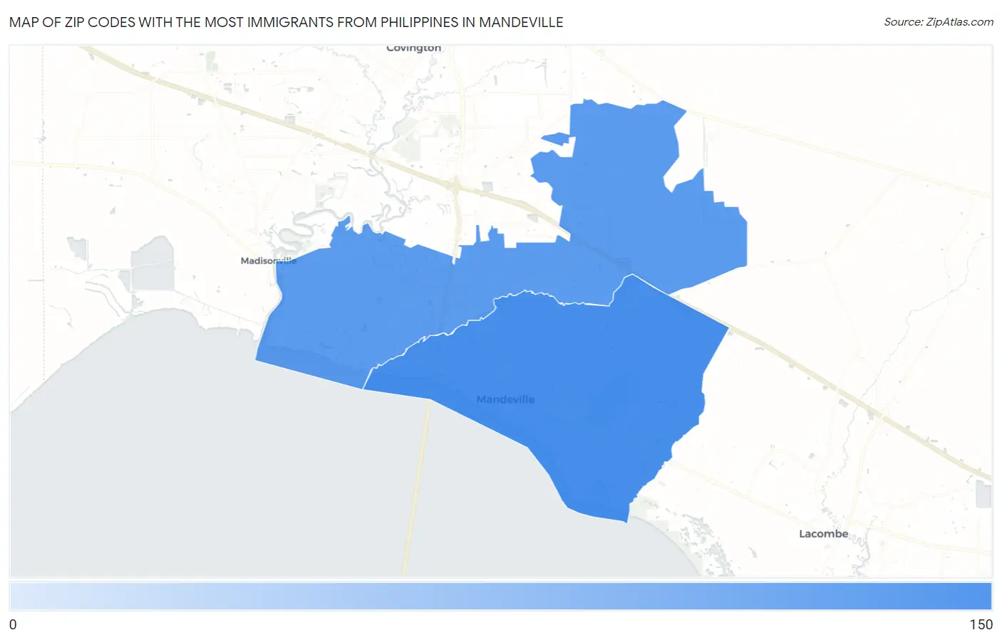 Zip Codes with the Most Immigrants from Philippines in Mandeville Map