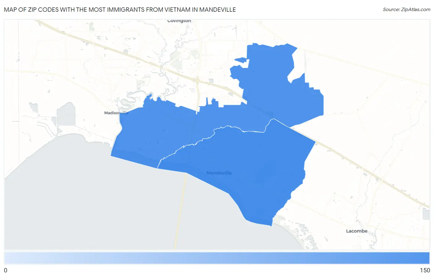 Zip Codes with the Most Immigrants from Vietnam in Mandeville Map