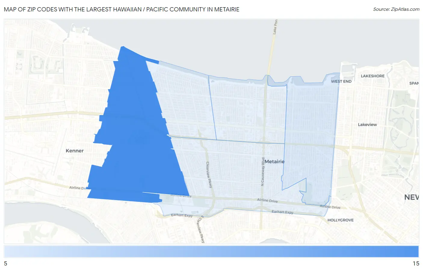Zip Codes with the Largest Hawaiian / Pacific Community in Metairie Map