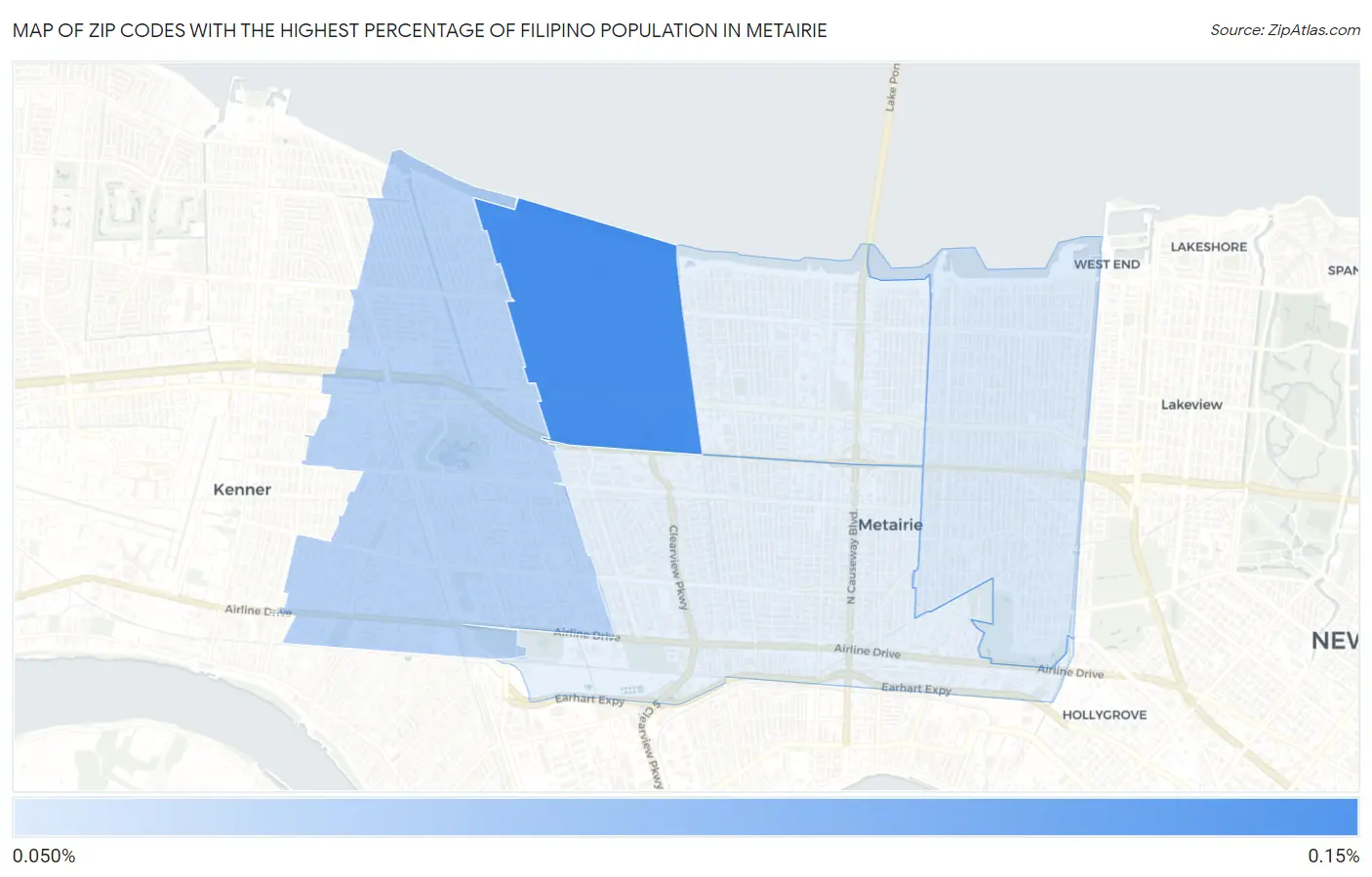Zip Codes with the Highest Percentage of Filipino Population in Metairie Map