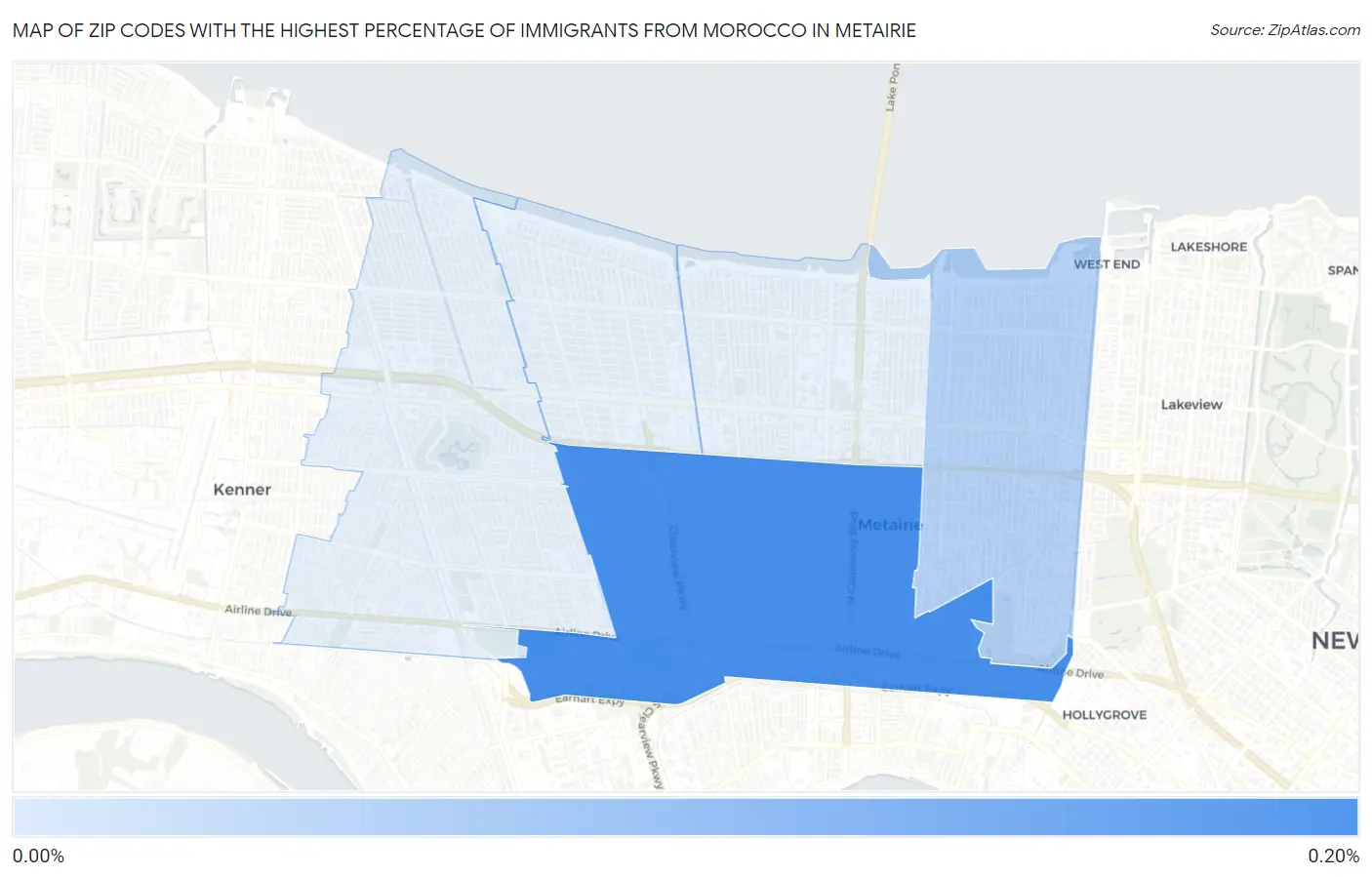 Zip Codes with the Highest Percentage of Immigrants from Morocco in Metairie Map