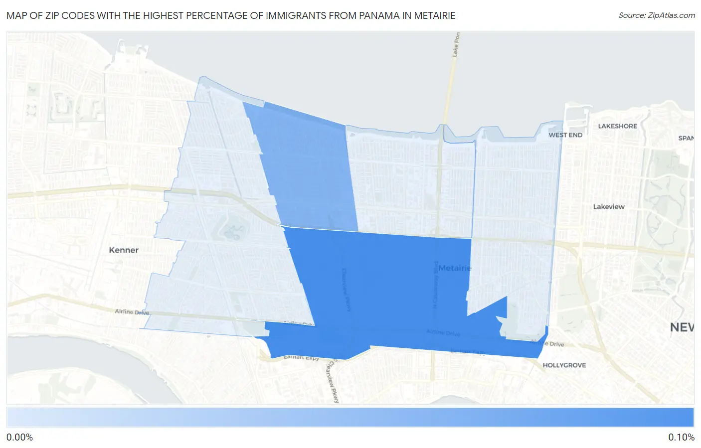 Zip Codes with the Highest Percentage of Immigrants from Panama in Metairie Map