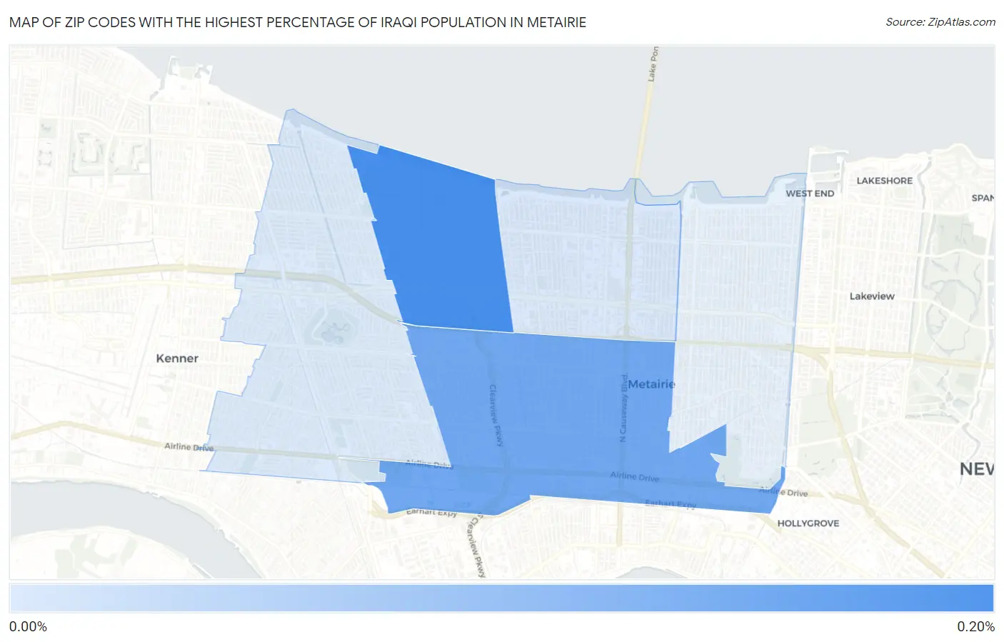 Zip Codes with the Highest Percentage of Iraqi Population in Metairie Map