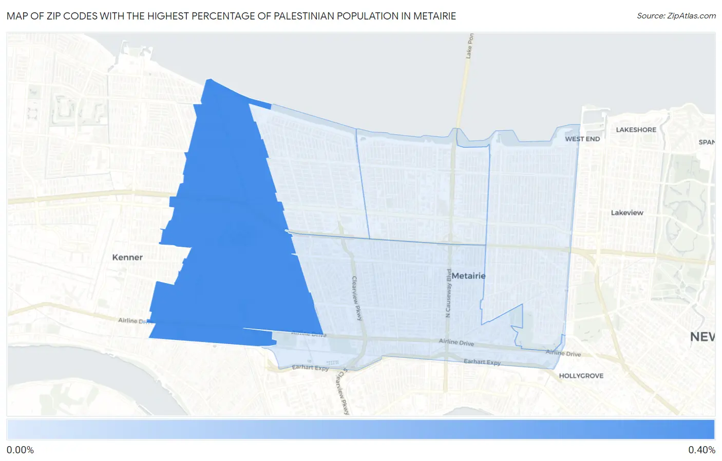 Zip Codes with the Highest Percentage of Palestinian Population in Metairie Map