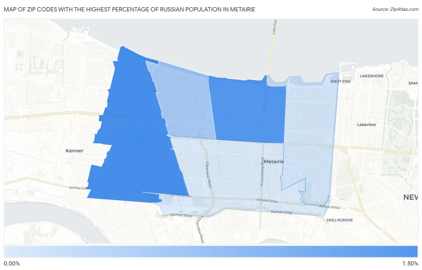 Zip Codes with the Highest Percentage of Russian Population in Metairie Map