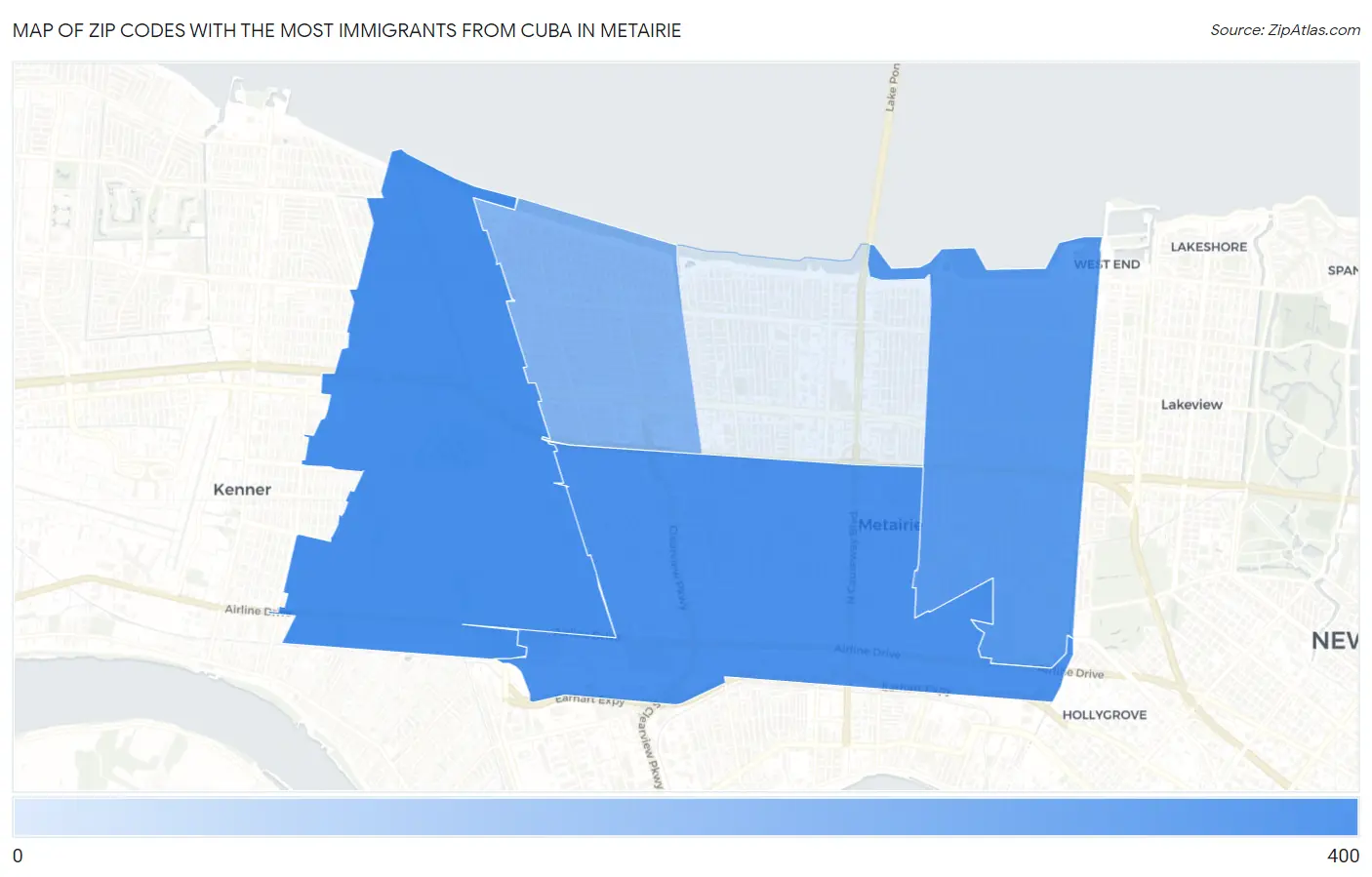 Zip Codes with the Most Immigrants from Cuba in Metairie Map
