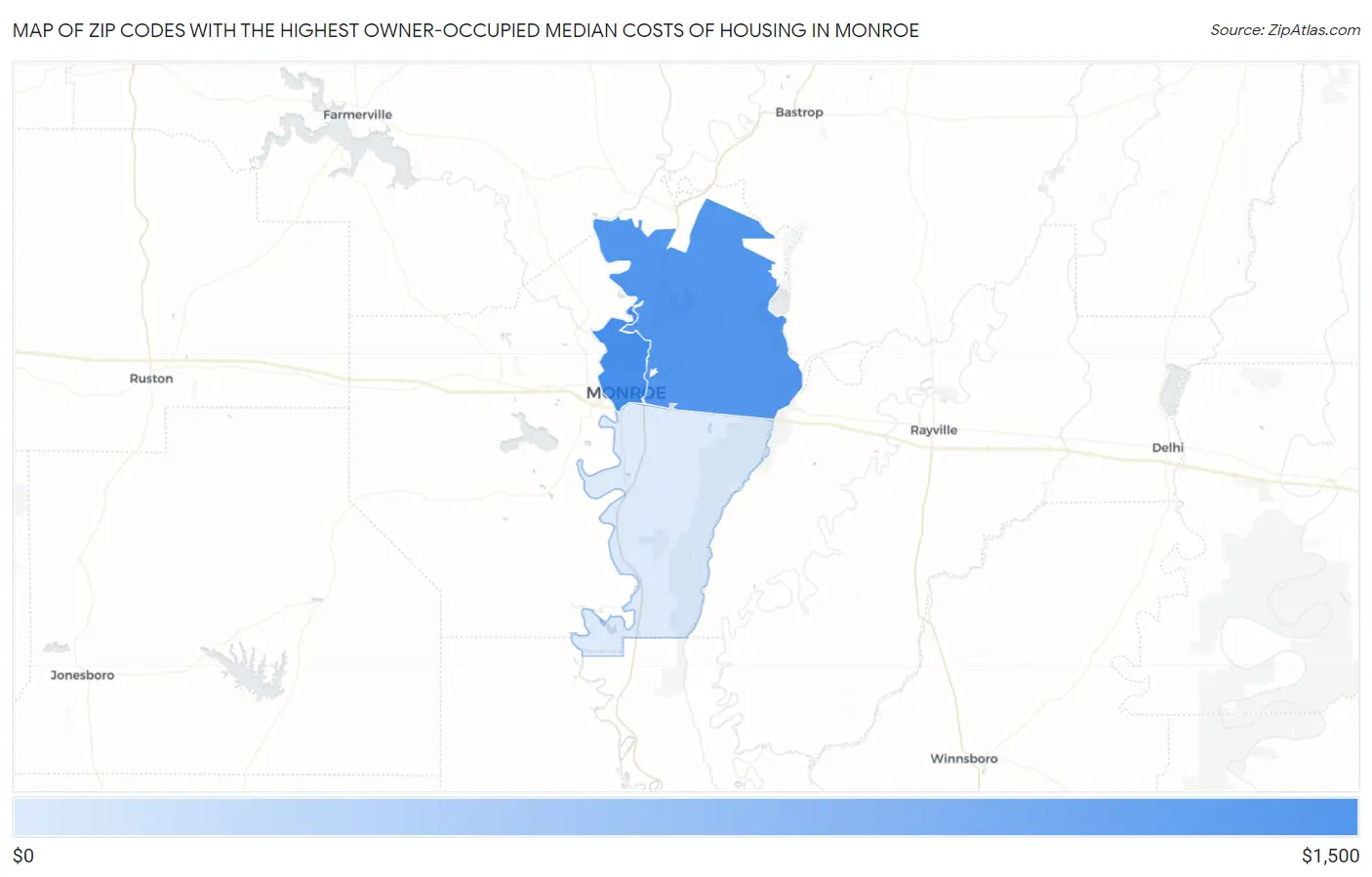 Zip Codes with the Highest Owner-Occupied Median Costs of Housing in Monroe Map