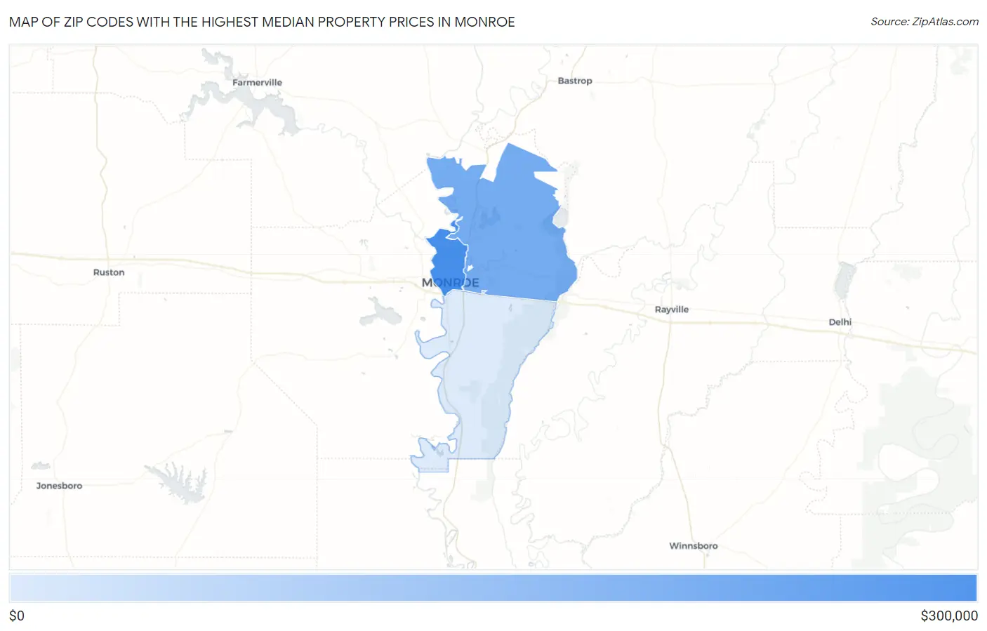 Zip Codes with the Highest Median Property Prices in Monroe Map