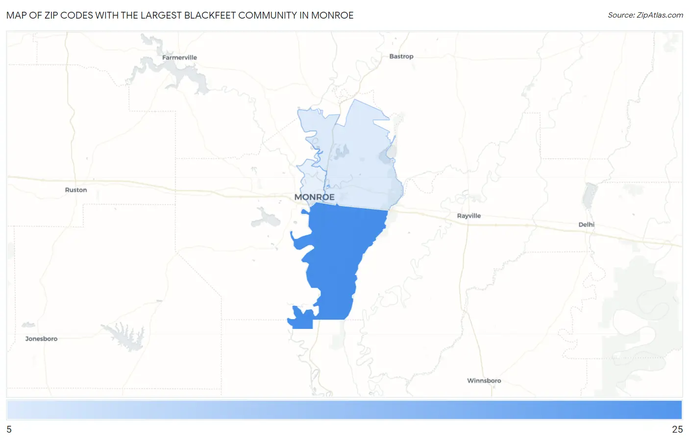 Zip Codes with the Largest Blackfeet Community in Monroe Map