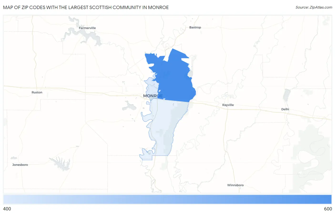 Zip Codes with the Largest Scottish Community in Monroe Map