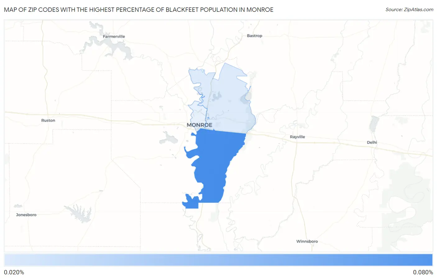 Zip Codes with the Highest Percentage of Blackfeet Population in Monroe Map