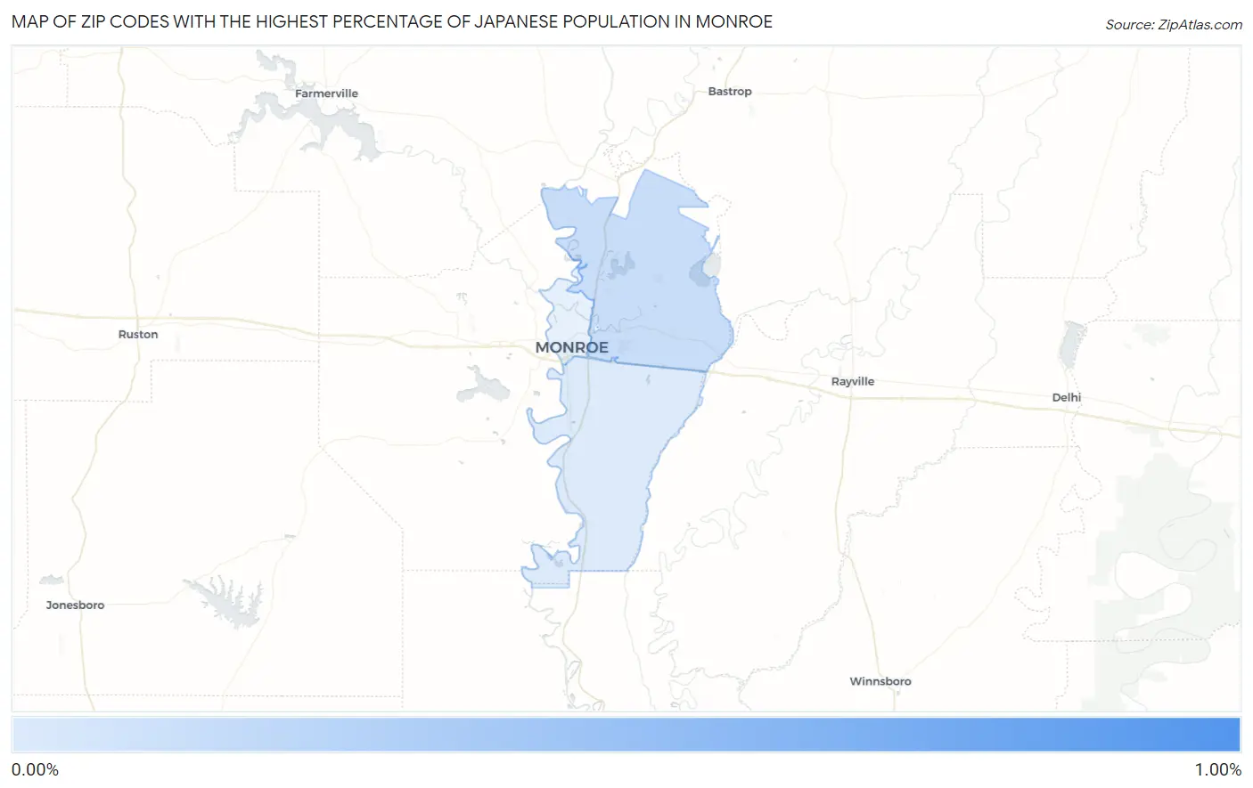 Zip Codes with the Highest Percentage of Japanese Population in Monroe Map