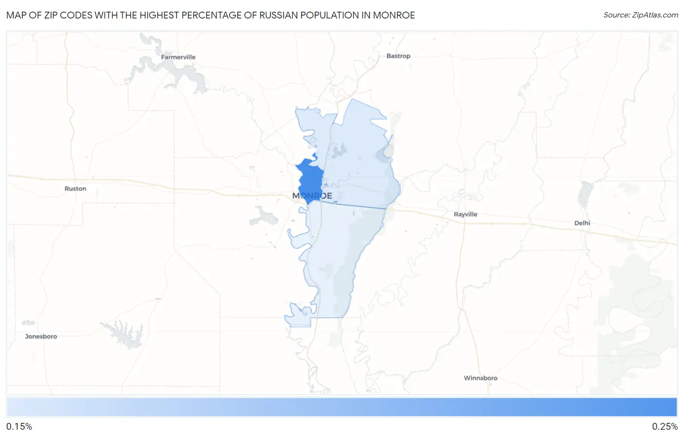 Zip Codes with the Highest Percentage of Russian Population in Monroe Map